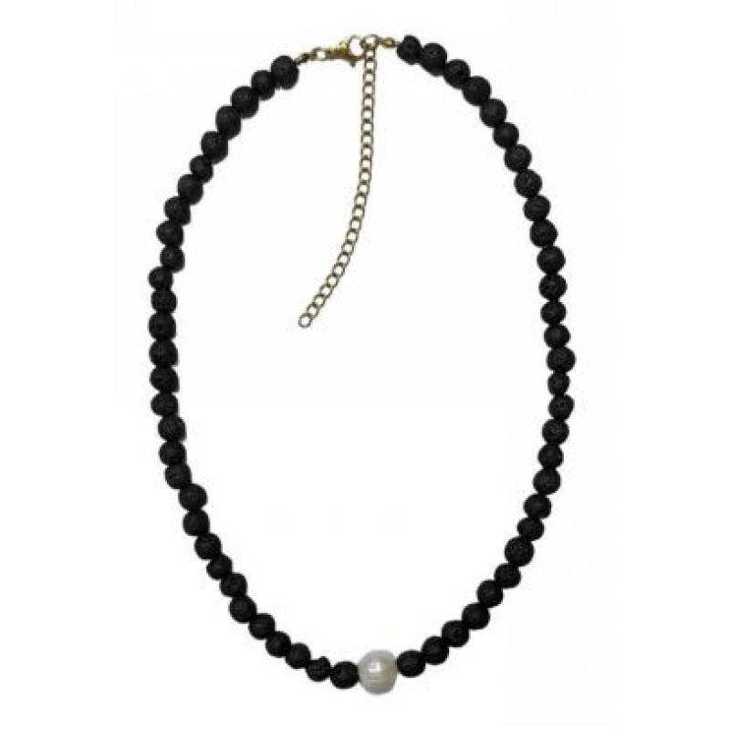 Kostibas 1014-924AL, Κολιέ, Πέτρα, Λάβα, Μαύρο