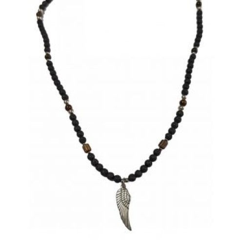 Kostibas 1050-601A, Κολιέ, Λάβα, Με Μοτίφ Φτερό, Μαύρο