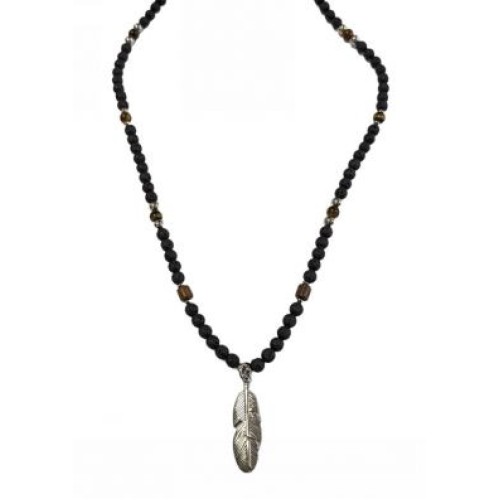 Kostibas 1050-602A, Κολιέ, Λάβα, Με Μοτίφ Φύλλο, Μαύρο