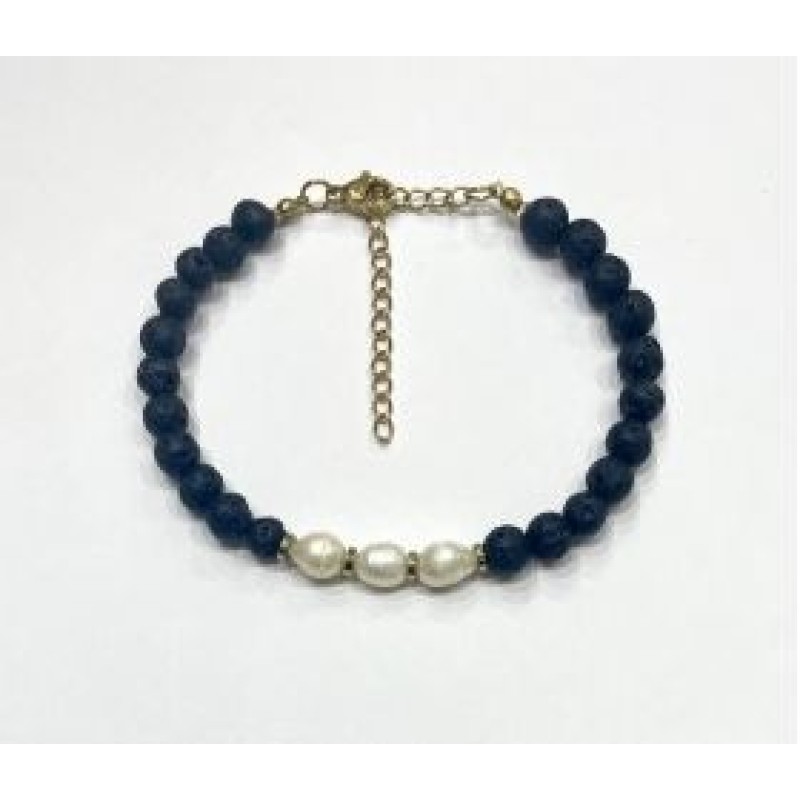 Kostibas 1514-934AL, Βραχιόλι, Πέτρα, Λάβα, Μαργαριτάρι, Λευκό