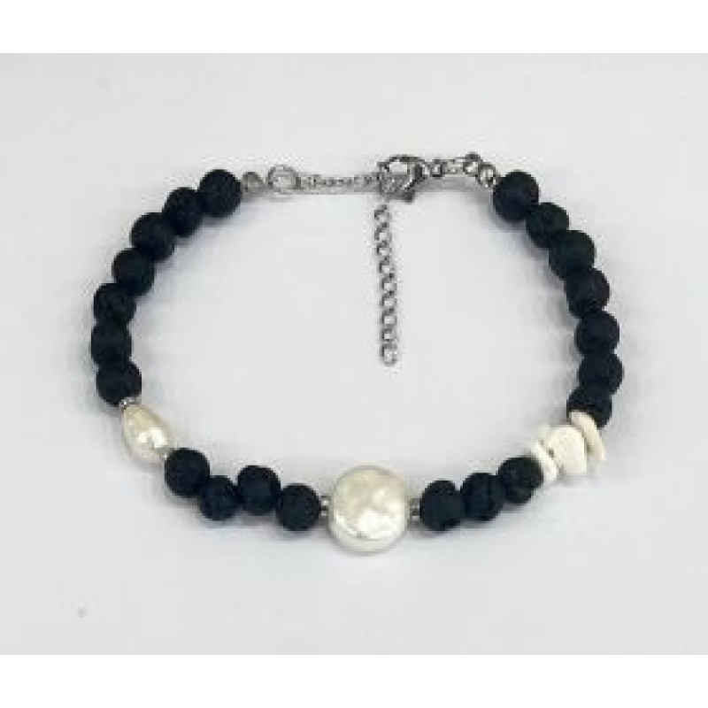 Kostibas 1514-932AL, Βραχιόλι, Πέτρα, Λάβα, Μαργαριτάρι, Λευκό