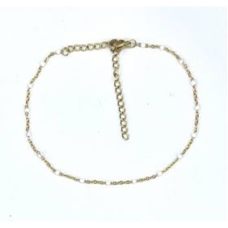 Kostibas2013-721XL, Βραχιόλι Ποδιού, Ατσάλι, Σμάλτος, Χρυσό/Λευκό