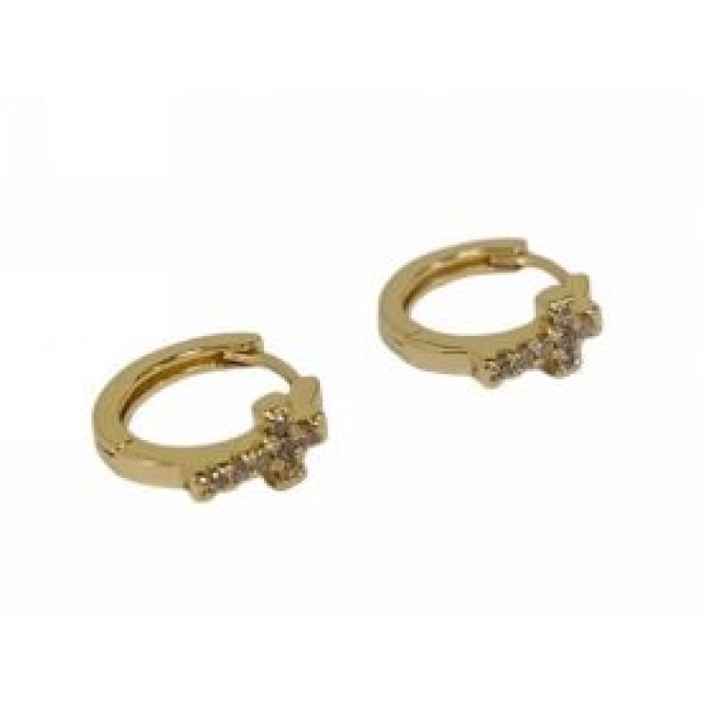 Kostibas 3012-95004, Σκουλαρίκια κρίκοι, Με Στρας, Μεταλλικό, Χρυσό