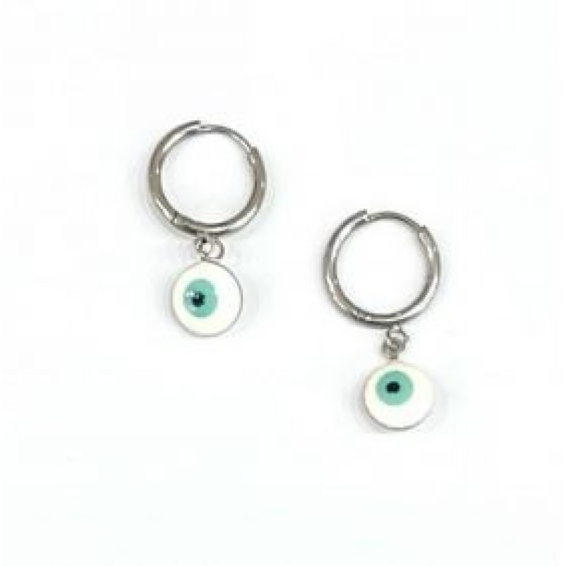 Kostibas 3113-736AL, Σκουλαρίκια κρίκοι, Με Μάτι, Ατσάλι, Λευκό