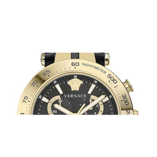 Versace VEJB00422, Stainless Steel, Χρονογράφος, Δερμάτινο, ΤΕ, Μαύρο