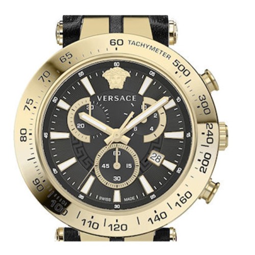 Versace VEJB00422, Stainless Steel, Χρονογράφος, Δερμάτινο, ΤΕ, Μαύρο