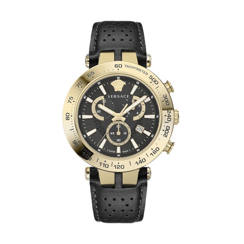 Versace VEJB00422, Stainless Steel, Χρονογράφος, Δερμάτινο, ΤΕ, Μαύρο