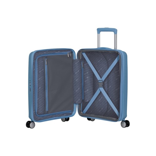 American Tourister 88472-A255, Soundbox Sea Shimmer, Μικρή/Καμπίνας, Γαλανό