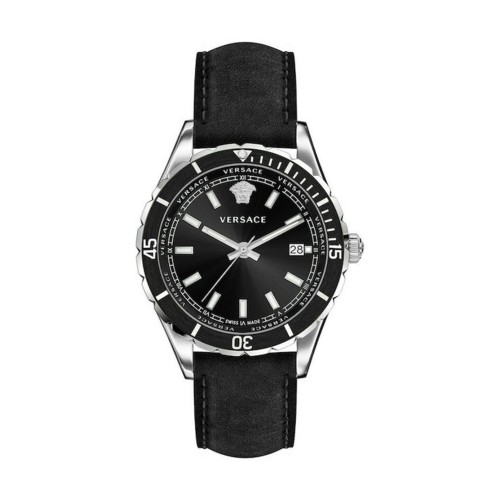 Versace VE3A00120, Stainless Steel, TE, Δερμάτινο, Μαύρο