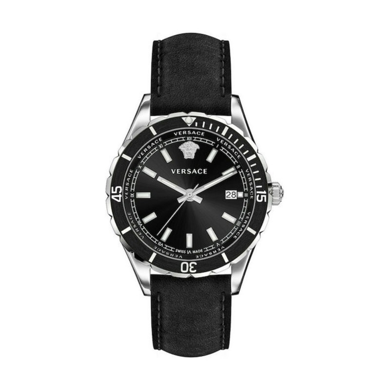 Versace VE3A00120, Stainless Steel, TE, Δερμάτινο, Μαύρο