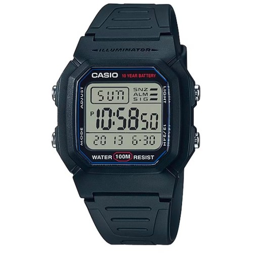Casio W-800H-1AVDF,Καουτσούκ, ΤΕ, Μαύρο