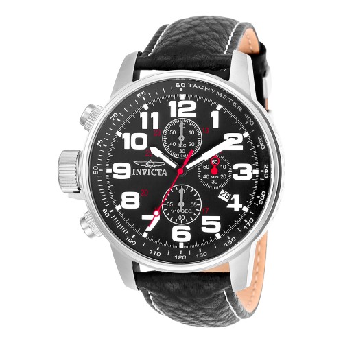 Invicta 2770, Χρονογράφος, Stainless Steel, Δερμάτινο, TE, Μαύρο