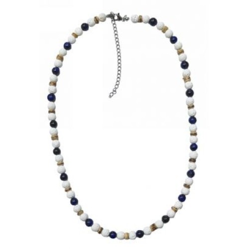 Kostibas 1050-893LB, Κολιέ Ανδρικό, Πέτρα/Λάβα, Λευκό/Μπλε