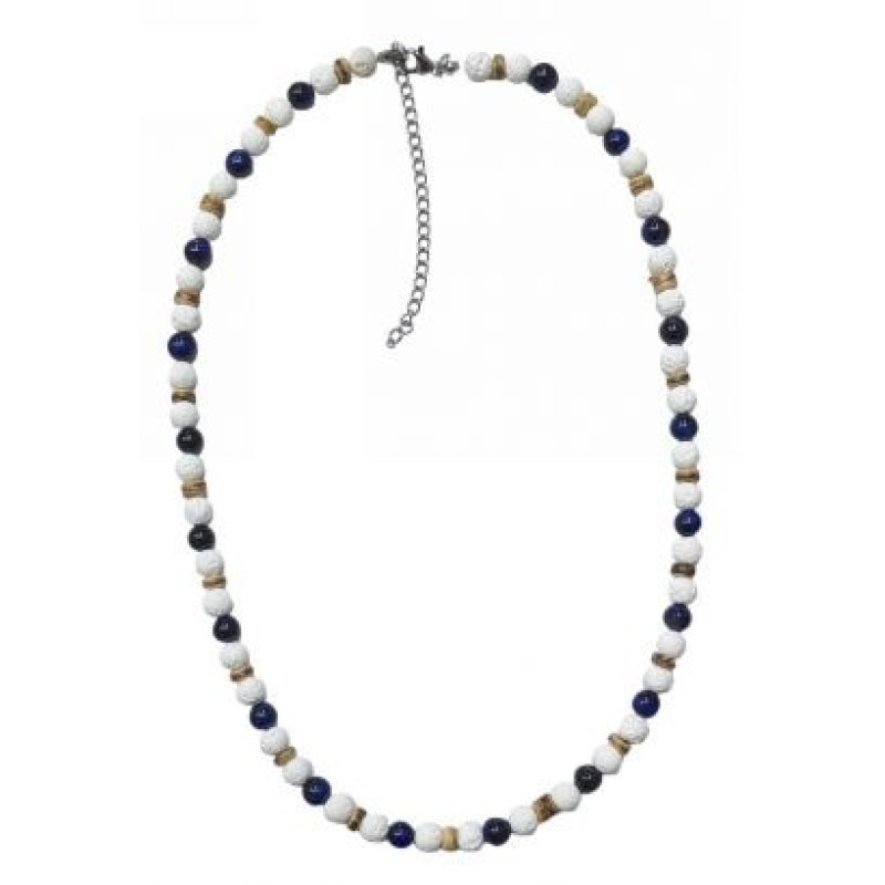 Kostibas 1050-893LB, Κολιέ Ανδρικό, Πέτρα/Λάβα, Λευκό/Μπλε