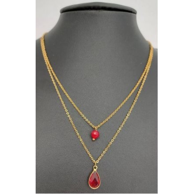 Kostibas 1013-963XU, Κολιέ, Ατσάλι, Μοτίφ, Χρυσό/Κόκκινο