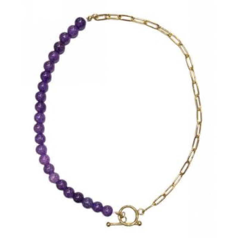 Kostibas 1013-775J3, Κολιέ, Ατσάλι, Γυαλί, Χρυσό/Μωβ