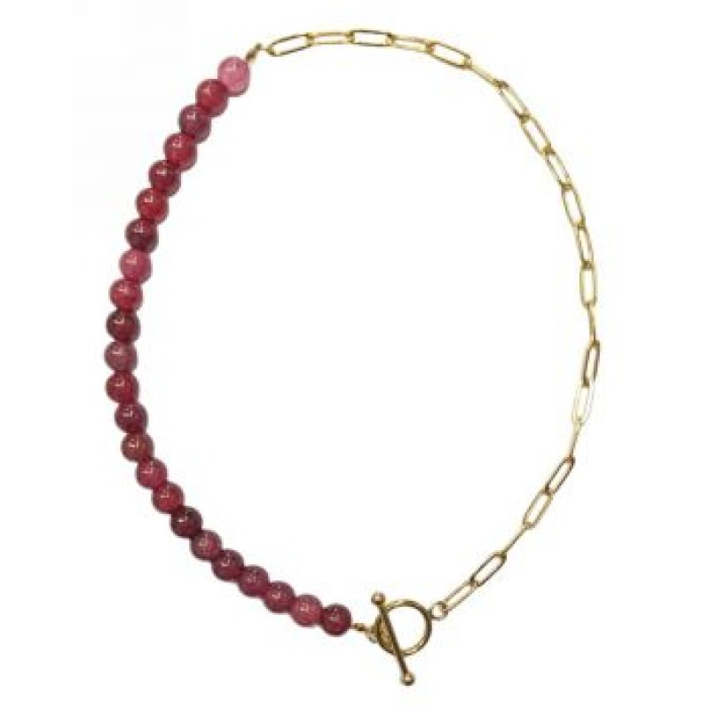 Kostibas 1013-775U1, Κολιέ, Ατσάλι, Γυαλί, Χρυσό/Κόκκινο