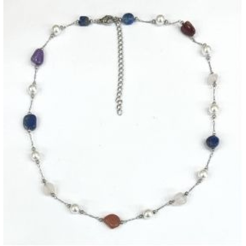 Kostibas 1013-766AO, Κολιέ, Πέτρα/Πέρλα, Ασημί/Πολύχρωμο