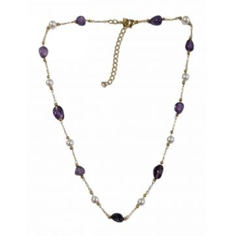 Kostibas 1013-766XJ, Κολιέ, Πέτρα/Πέρλα, Χρυσό/Αμέθυστος