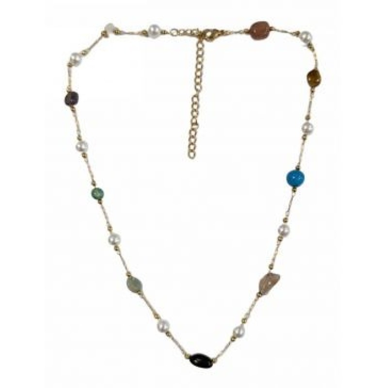 Kostibas 1013-766XO, Κολιέ, Πέτρα/Πέρλα, Χρυσό/Πολύχρωμο