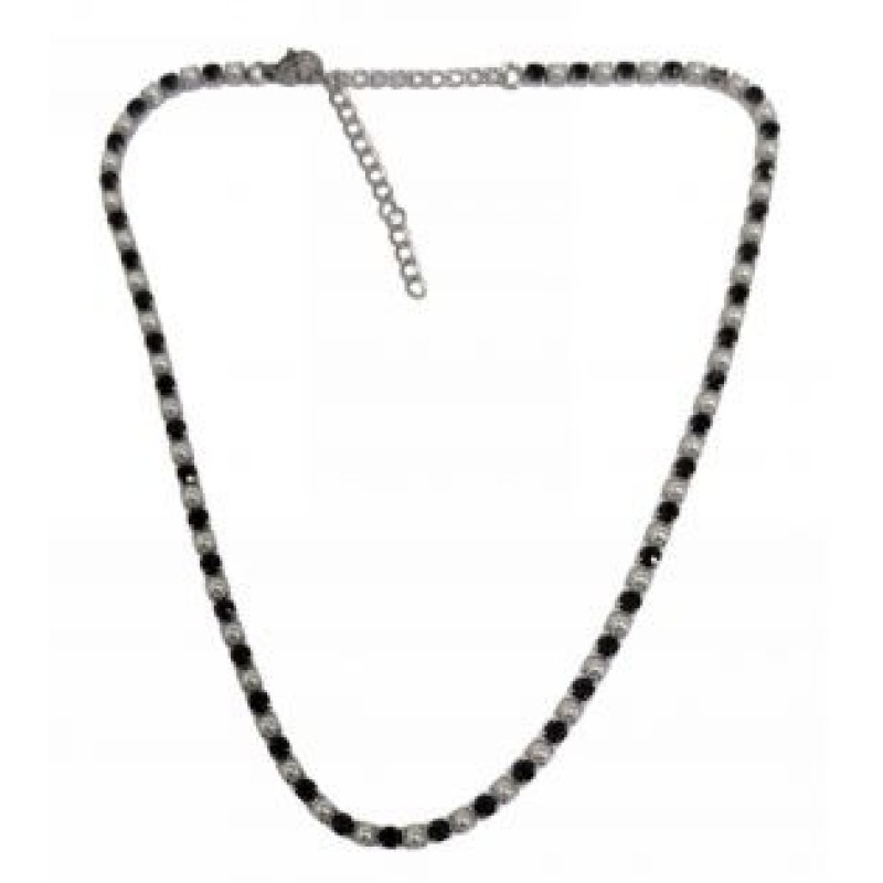 Kostibas 1013-642AM, Κολιέ, Ατσάλι, Στρας, Ασημί/Μαύρο