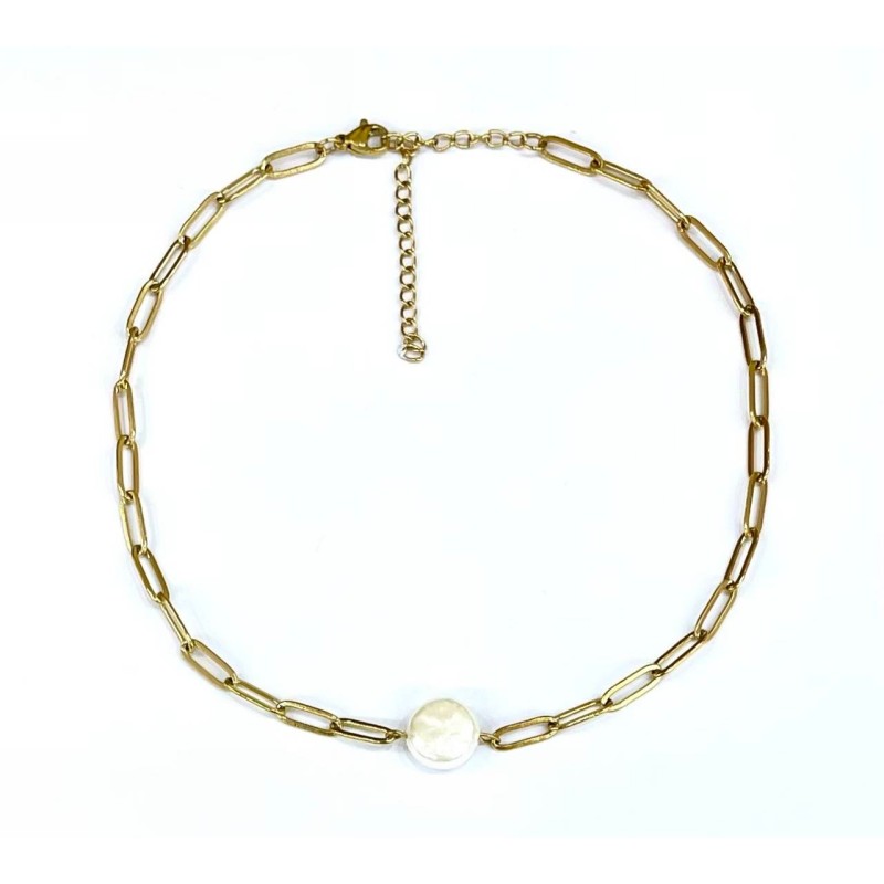 Kostibas 1013-772XL, Κολιέ, Ατσάλι, Μαργαριτάρι, Χρυσό