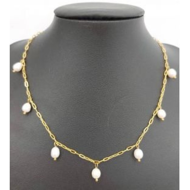 Kostibas 1013-905X, Κολιέ, Ατσάλι, Μαργαριτάρι, Χρυσό