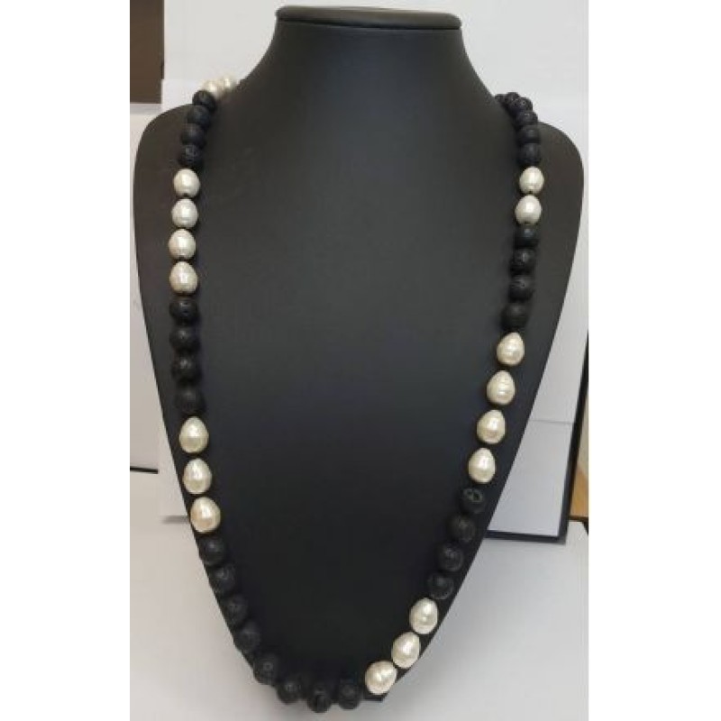 Kostibas 1014-781A, Κολιέ, Πέτρα, Λάβα, Ασπρόμαυρο