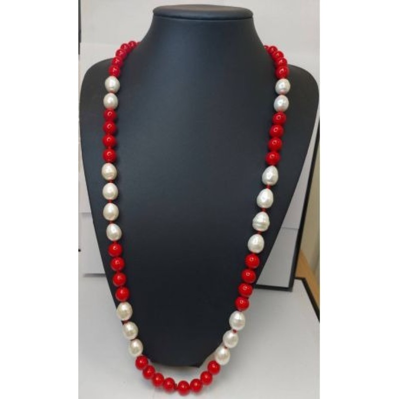 Kostibas 1014-781E, Κολιέ, Πέτρα, Λάβα, Λευκό/Κόκκινο