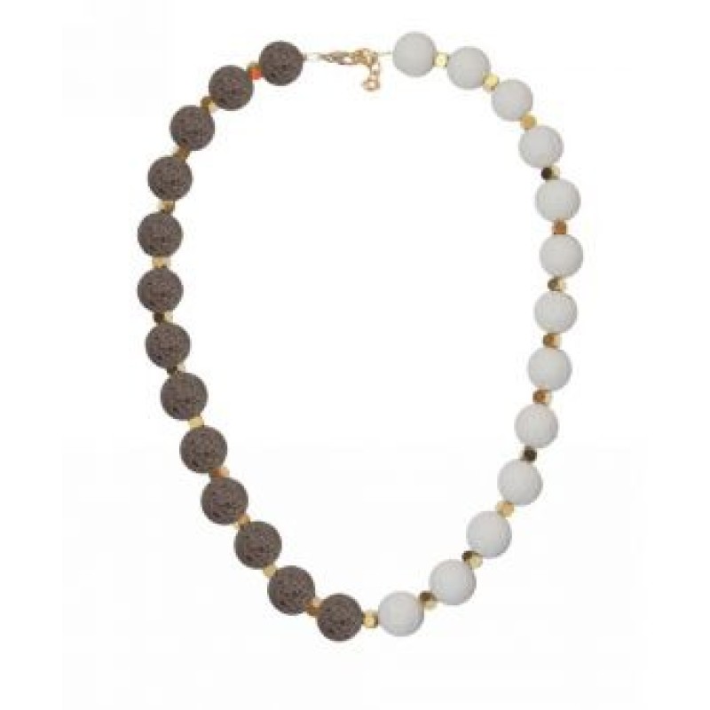 Kostibas 1014-918D2, Κολιέ, Πέτρα, Λάβα, Λευκό/Καφέ