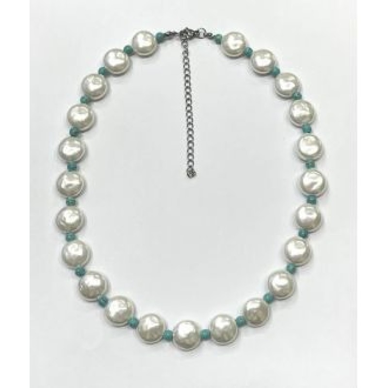 Kostibas 1014-930DL, Κολιέ, Πέτρα, Λάβα, Λευκό/Τιρκουάζ