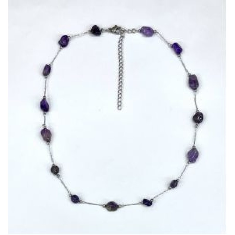 Kostibas 1013-908AJ, Κολιέ, Ατσάλι, Πέτρα, Ασημί/Μωβ