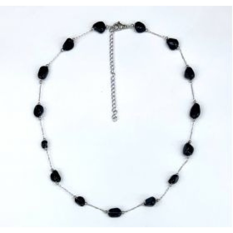 Kostibas 1013-908AM, Κολιέ, Ατσάλι, Πέτρα, Ασημί/Μαύρο