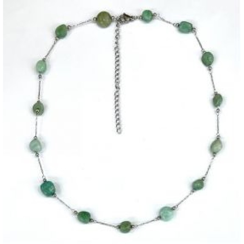 Kostibas 1013-908AP, Κολιέ, Ατσάλι, Πέτρα, Ασημί/Πράσινο