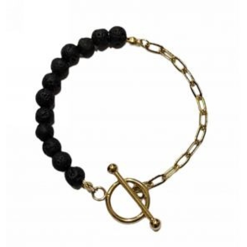 Kostibas 1514-920AX, Βραχιόλι, Ατσάλι, Πέτρα, Λάβα, Χρυσό/Μαύρο