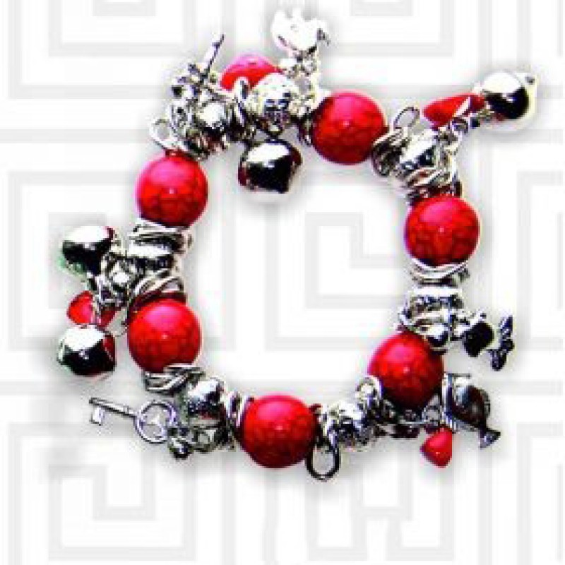 Kostibas 1514-201E, Βραχιόλι, Μέταλλο, Πέτρα, Ασημί/Κόκκινο