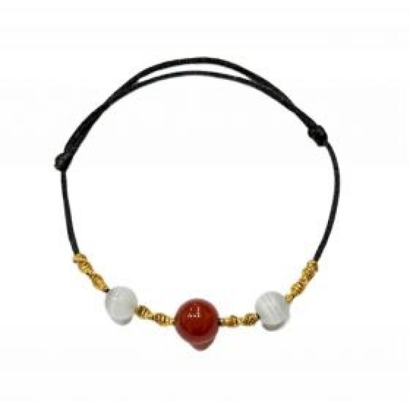 Kostibas 1514-889, Βραχιόλι, Σχοινί, Πέτρα, Μαύρο/Κόκκινο