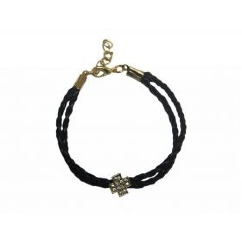 Kostibas 1521-312M, Βραχιόλι Εκκλησιαστικό, Σχοινί, Στρας, Μαύρο