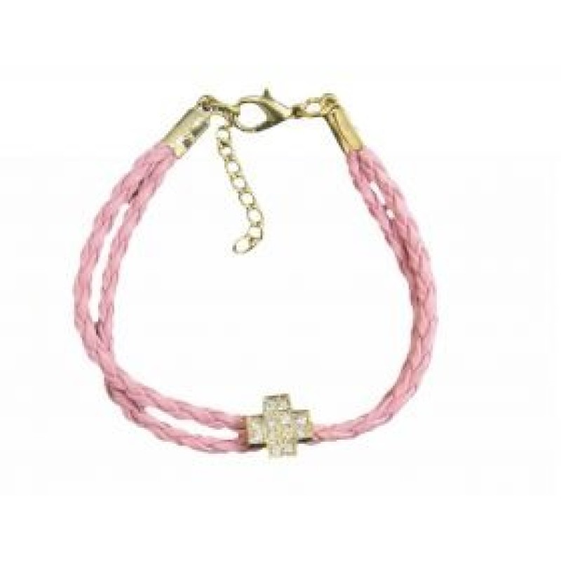 Kostibas 1521-312R, Βραχιόλι Εκκλησιαστικό, Σχοινί, Στρας, Ροζ