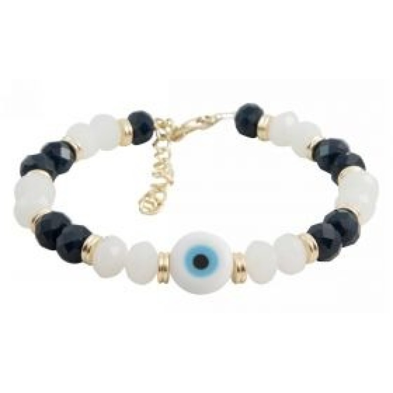 Kostibas 1529-831L, Βραχιόλι, Ατσάλι, Κρύσταλλος, Λευκό/Μαύρο