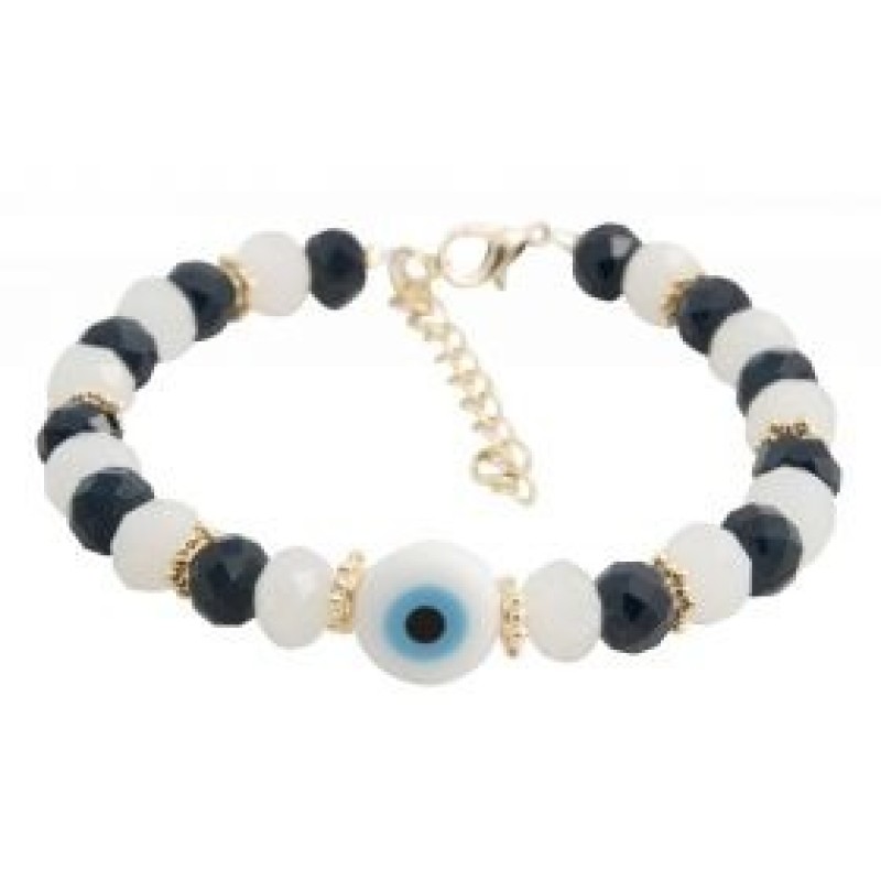 Kostibas 1529-832L, Βραχιόλι, Ατσάλι, Κρύσταλλος, Λευκό/Μαύρο