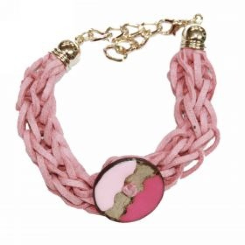 Kostibas 1589-501R, Βραχιόλι, Σχοινί Σουέτ, Κουμπί, Ροζ