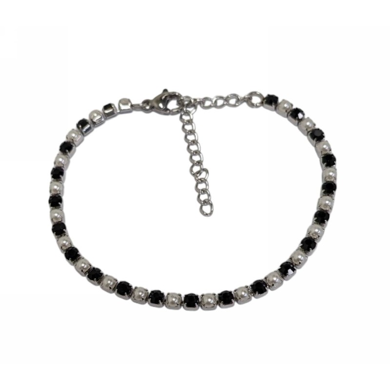 Kostibas 1513-642AM, Βραχιόλι, Ατσάλι, Στρας, Ασημί/Μαύρο