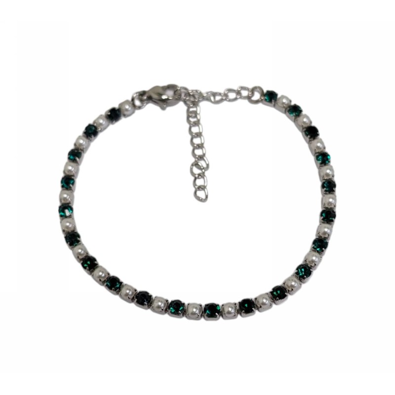 Kostibas 1513-642AP, Βραχιόλι, Ατσάλι, Στρας, Ασημί/Πράσινο