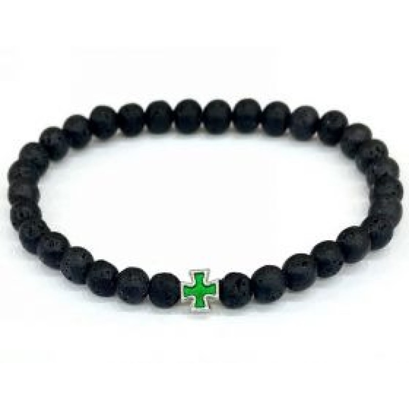 Kostibas 1559-671MP, Βραχιόλι Εκκλησιαστικό, Πέτρα, Λάβα, Μαύρο/Πράσινο