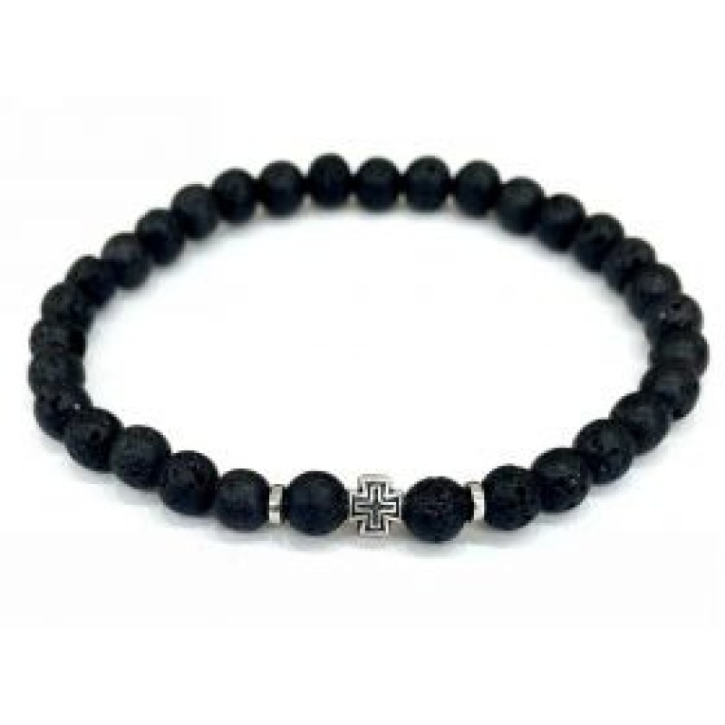 Kostibas 1559-673MA, Βραχιόλι Εκκλησιαστικό, Πέτρα, Λάβα, Μαύρο/Ασημί