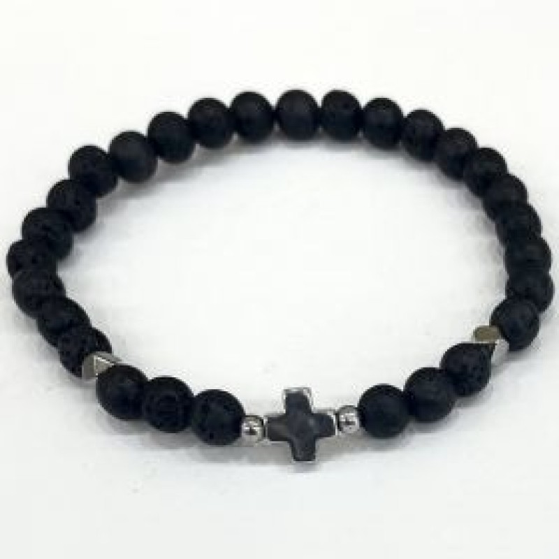 Kostibas 1559-674MA, Βραχιόλι Εκκλησιαστικό, Πέτρα, Λάβα, Μαύρο