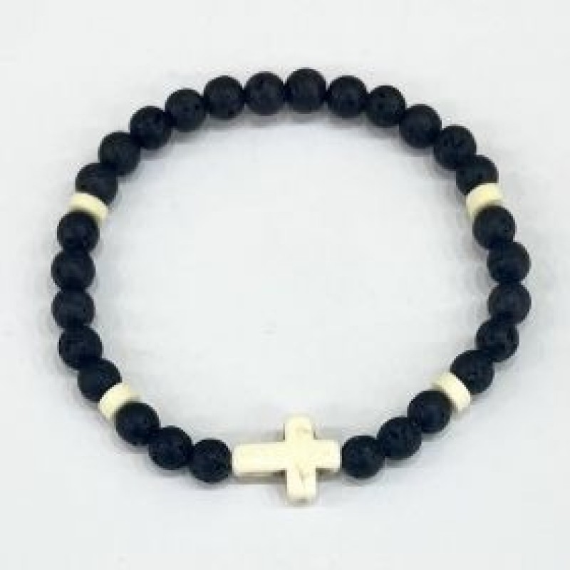 Kostibas 1559-676AL, Βραχιόλι Εκκλησιαστικό, Πέτρα, Λάβα, Μαύρο/Λευκό