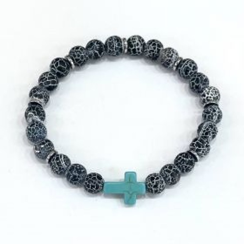 Kostibas 1559-683MD, Βραχιόλι Εκκλησιαστικό, Πέτρα, Μαύρο/Τιρκουάζ