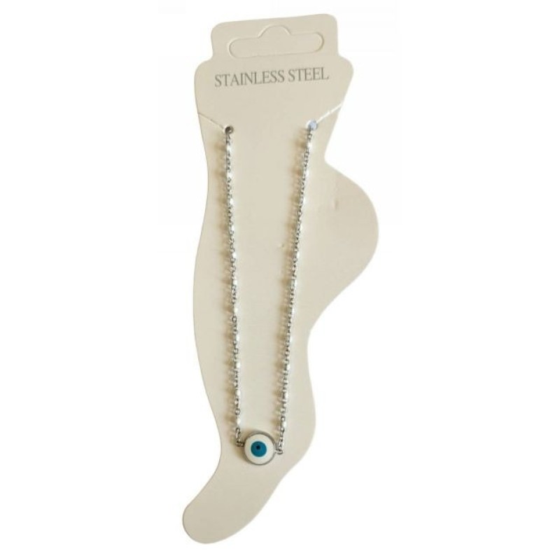 Kostibas 2013-710AL, Βραχιόλι Ποδιού, Ατσάλι, Ασημί/Λευκό